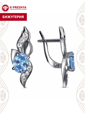 Серьги бижутерия, покрытие - серебрение с оксидированием, вставка - стекло ювелирное preciosa, фианит (недрагоценный камень)