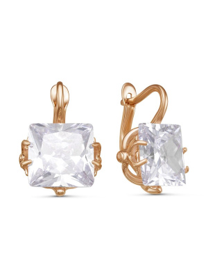 Серьги серебро 925 пробы, покрытие - золочение, вставка - фианит (недрагоценный камень)