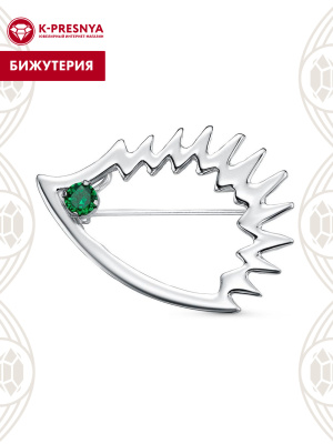 Брошь бижутерия, покрытие - платинирование, вставка - искусственная шпинель