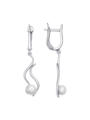 Серьги серебро 925 пробы, покрытие - родирование, вставка - культивированный жемчуг