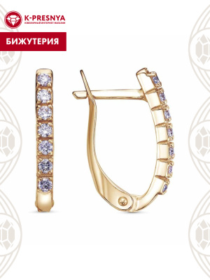 Серьги бижутерия, покрытие - золочение, вставка - фианит (недрагоценный камень)