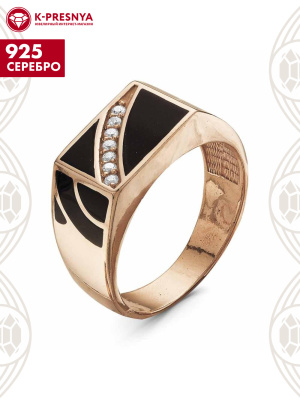 Кольцо серебро 925 пробы, покрытие - золочение, отделка - эмаль, вставка - фианит (недрагоценный камень)