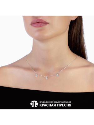 Колье серебро 925 пробы, без покрытия, вставка - фианит (недрагоценный камень)