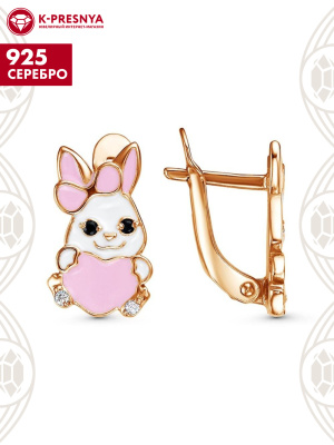 Серьги серебро 925 пробы, покрытие - золочение, отделка - эмаль, вставка - фианит (недрагоценный камень)