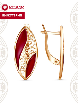 Серьги бижутерия, покрытие - золочение, отделка - эмаль, без вставок