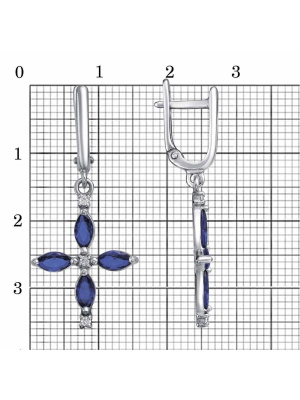 Серьги серебро 925 пробы, покрытие - платинирование, вставка - искусственная шпинель, фианит (недрагоценный камень)