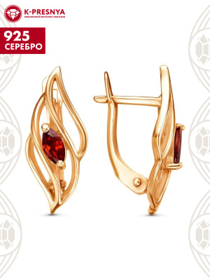 Серьги серебро 925 пробы, покрытие - золочение, вставка - фианит (недрагоценный камень)