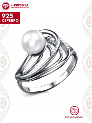 Кольцо серебро 925 пробы, покрытие - оксидирование, вставка - культивированный жемчуг