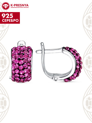 Серьги серебро 925 пробы, покрытие - платинирование, вставка - стекло ювелирное preciosa