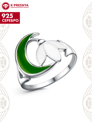 Кольцо серебро 925 пробы, покрытие - родирование, отделка - эмаль, без вставок