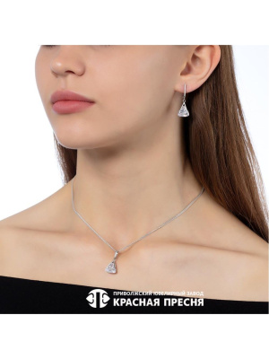 Серьги серебро 925 пробы, покрытие - платинирование, вставка - фианит (недрагоценный камень)