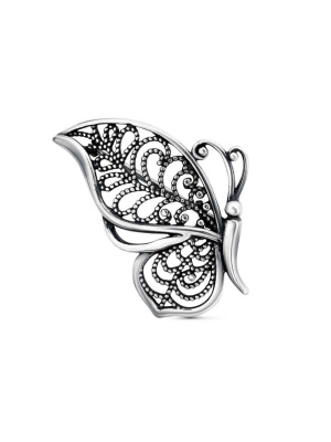 Брошь бижутерия, покрытие - серебрение с оксидированием, без вставок