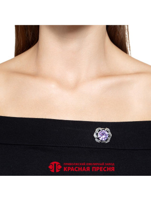 Брошь серебро 925 пробы, покрытие - оксидирование, вставка - фианит (недрагоценный камень)