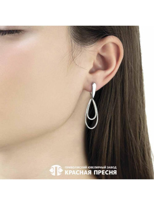 Серьги серебро 925 пробы, покрытие - родирование, вставка - фианит (недрагоценный камень)