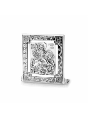 Икона "георгий победоносец" серебро 925 пробы, покрытие - оксидирование, без вставок