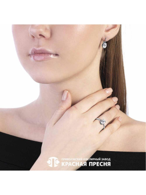 Серьги серебро 925 пробы, покрытие - оксидирование, вставка - фианит (недрагоценный камень)