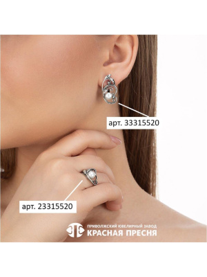 Серьги серебро 925 пробы, покрытие - оксидирование, вставка - культивированный жемчуг