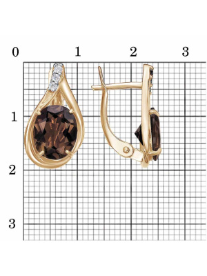 Серьги серебро 925 пробы, покрытие - золочение, выборочное родирование, вставка - дымчатый кварц, фианит (недрагоценный камень)