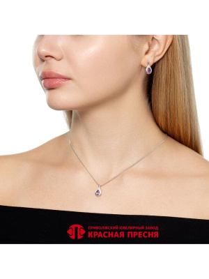 Подвеска серебро 925 пробы, покрытие - родирование, вставка - аметист (полудрагоценный камень), фианит (недрагоценный камень)