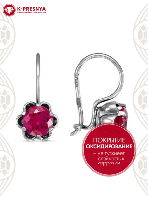Серьги серебро 925 пробы, покрытие - оксидирование, вставка - синтетический корунд