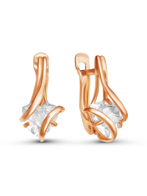 Серьги серебро 925 пробы, покрытие - золочение, вставка - фианит (недрагоценный камень)