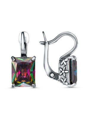 Серьги бижутерия, покрытие - серебрение с оксидированием, вставка - фианит (недрагоценный камень)