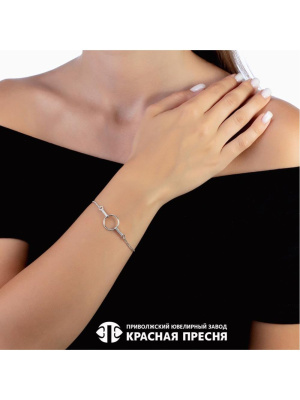 Браслет серебро 925 пробы, покрытие - родирование, вставка - фианит (недрагоценный камень)