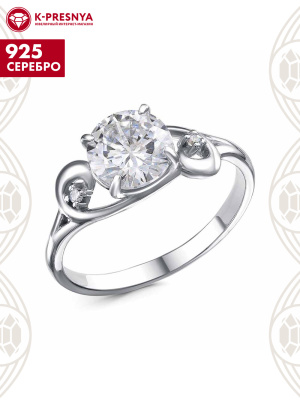 Кольцо серебро 925 пробы, покрытие - родирование, вставка - фианит (недрагоценный камень)