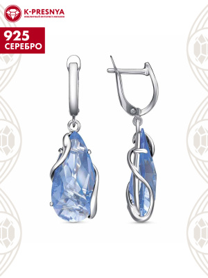 Серьги серебро 925 пробы, покрытие - родирование, вставка - искусственный кварц собственной огранки