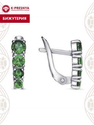 Серьги бижутерия, покрытие - платинирование, вставка - искусственная шпинель