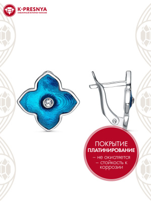 Серьги бижутерия, покрытие - платинирование, отделка - эмаль, вставка - стекло ювелирное preciosa