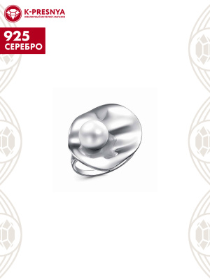 Кольцо серебро 925 пробы, покрытие - платинирование, вставка - имитация жемчуга