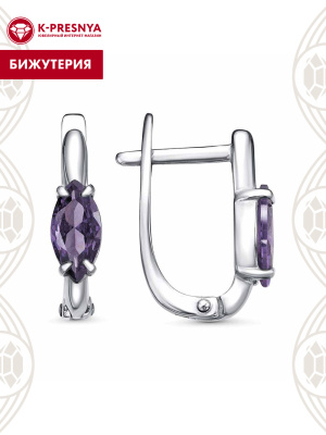 Серьги бижутерия, покрытие - платинирование, вставка - фианит (недрагоценный камень)