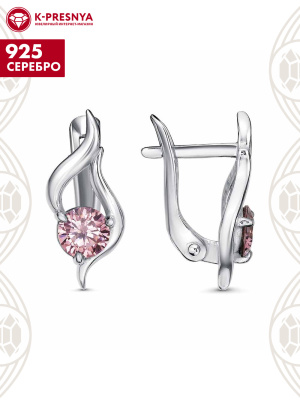 Серьги серебро 925 пробы, покрытие - родирование, вставка - фианит (недрагоценный камень)