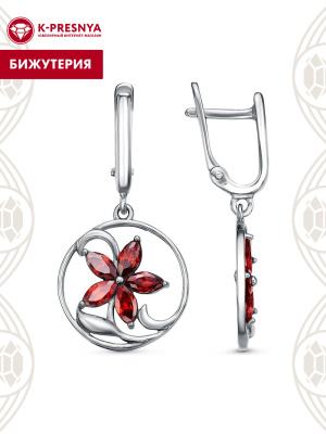 Серьги бижутерия, покрытие - платинирование, вставка - фианит (недрагоценный камень)