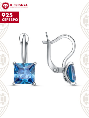 Серьги серебро 925 пробы, покрытие - родирование, вставка - фианит (недрагоценный камень)