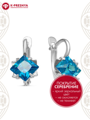 Серьги бижутерия, покрытие - серебрение, вставка - фианит (недрагоценный камень)