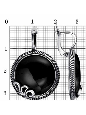 Серьги серебро 925 пробы, покрытие - оксидирование, вставка - искусственный агат черный