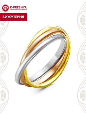 Кольцо бижутерия, покрытие - серебрение, выборочное золочение, без вставок