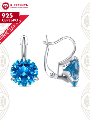 Серьги серебро 925 пробы, покрытие - платинирование, вставка - фианит (недрагоценный камень)