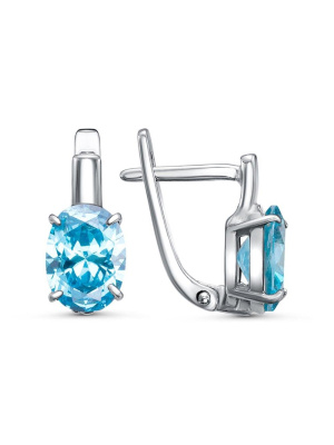 Серьги бижутерия, покрытие - платинирование, вставка - фианит (недрагоценный камень)