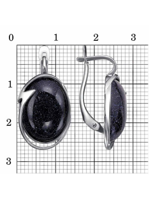Серьги бижутерия, покрытие - серебрение с оксидированием, вставка - искусственный авантюрин