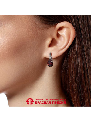 Серьги серебро 925 пробы, покрытие - платинирование, вставка - фианит (недрагоценный камень)