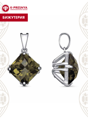 Подвеска бижутерия, покрытие - платинирование, вставка - стекло ювелирное собственной огранки