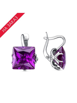 Серьги серебро 925 пробы, покрытие - родирование, вставка - синтетический корунд