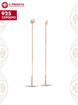 Серьги серебро 925 пробы, покрытие - золочение, отделка - алмазная грань, без вставок