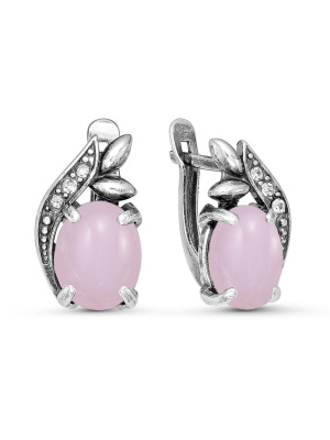 Серьги бижутерия, покрытие - серебрение с оксидированием, вставка - искусственный кварц розовый , стекло ювелирное preciosa