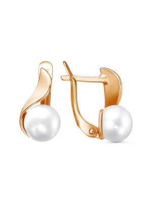 Серьги серебро 925 пробы, покрытие - золочение, вставка - культивированный жемчуг