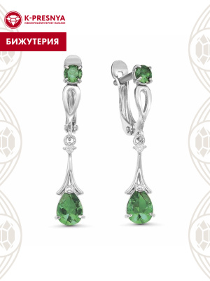 Серьги бижутерия, покрытие - серебрение, вставка - искусственная шпинель, фианит (недрагоценный камень)