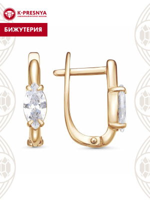 Серьги бижутерия, покрытие - золочение, вставка - фианит (недрагоценный камень)